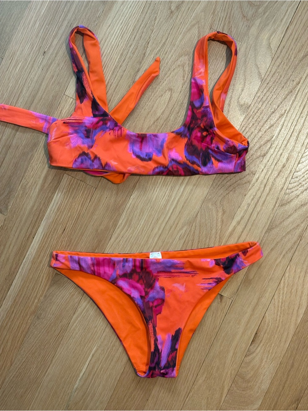 COS Orange Bikini Bottoms with Purple-Pink Print